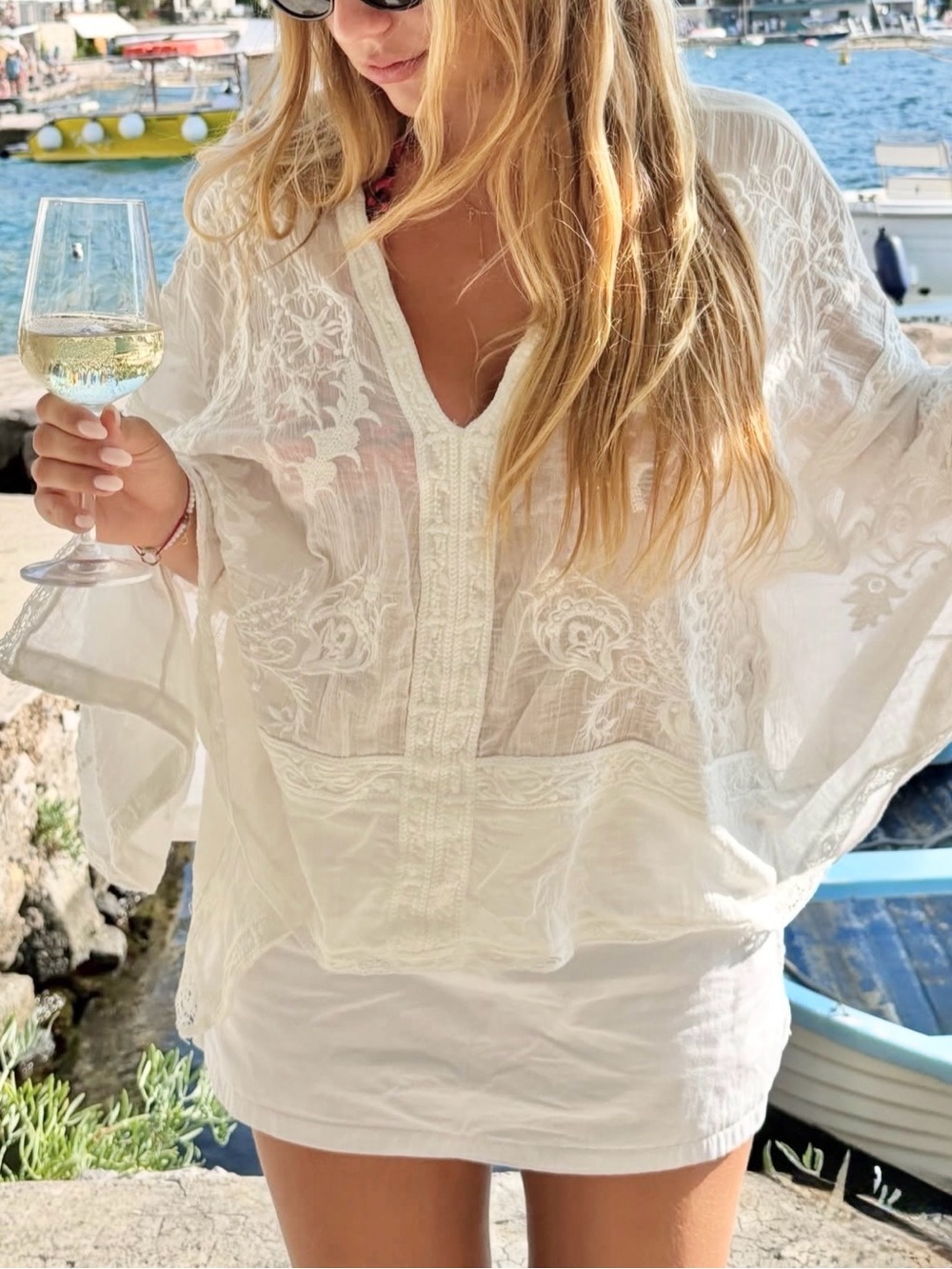 Zara ZW Collection White Embroidered Top/Shirt/Cover-up